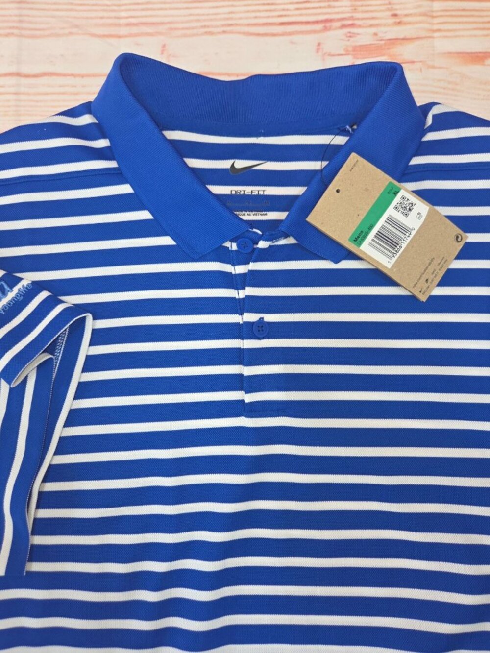 Nike Dri-Fit Blue & White Striped Polo Size Medium Sigma Young Life